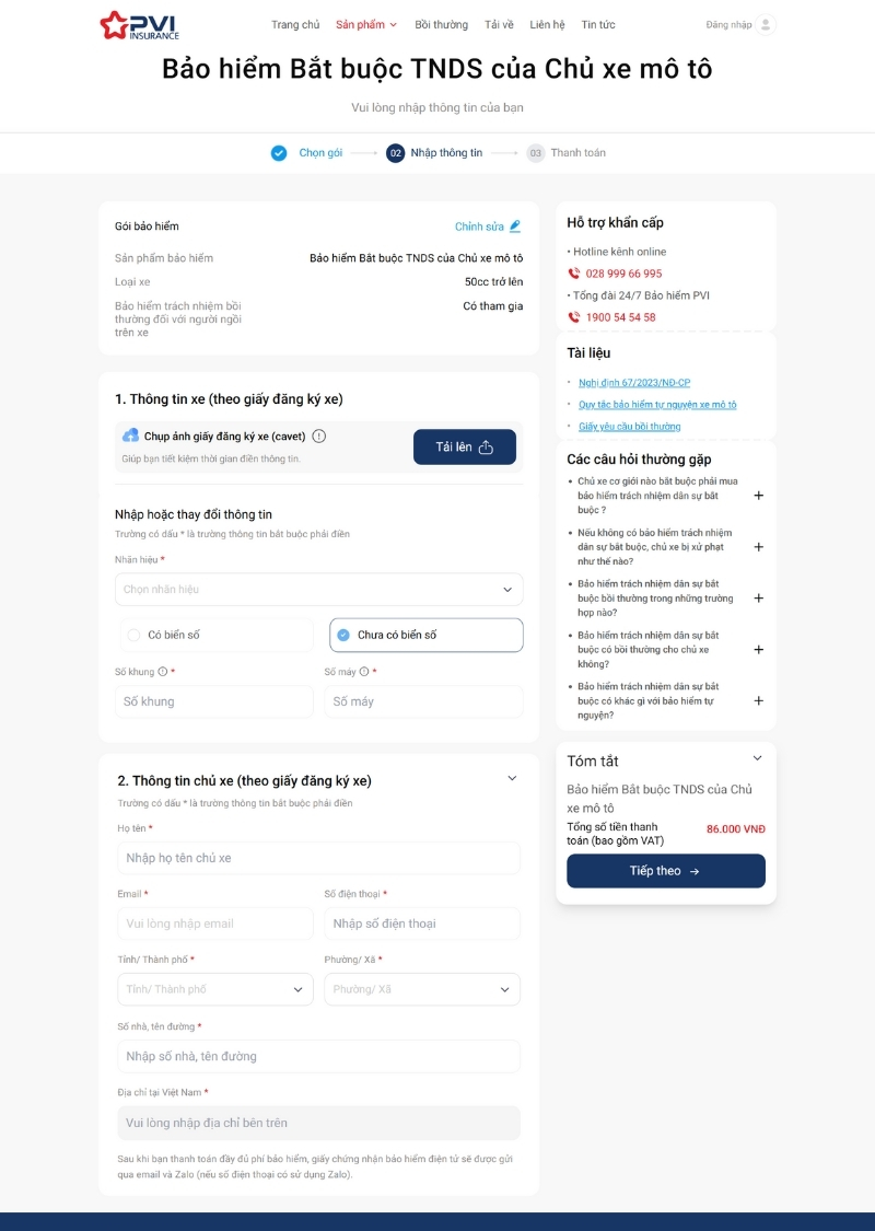Nhập thông tin và thanh toán online