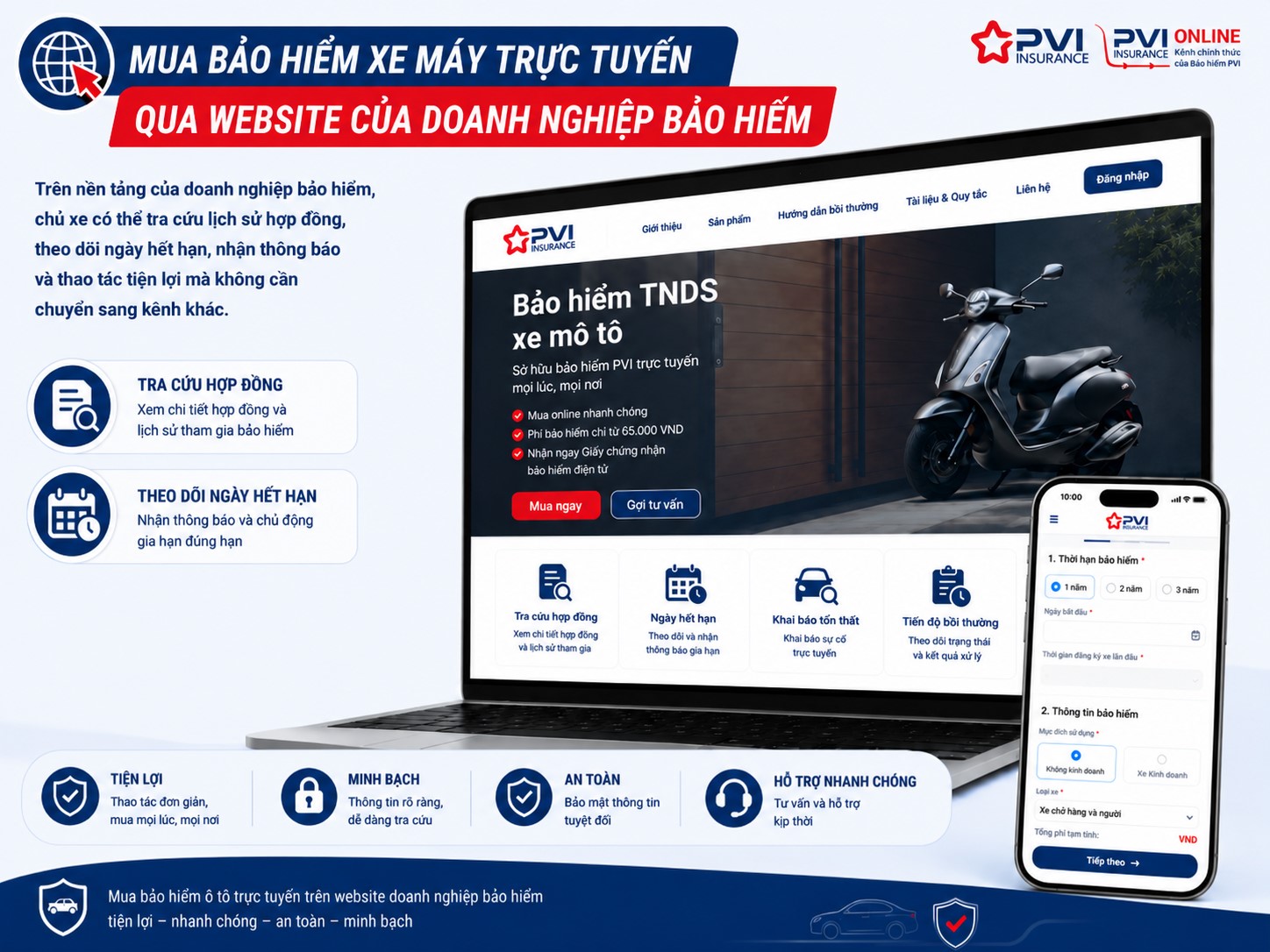 mua bảo hiểm xe máy online trên website 